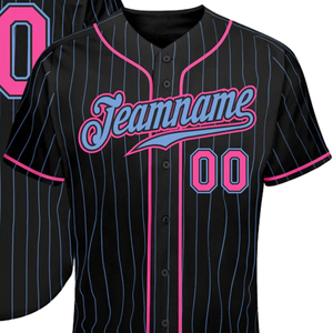 <b>Men</b> Black Light Blue Pinstripe Pink Light Blue Baseball Jersey Button Front Team <b>Shirt</b> Performance Athletic Practice Game Wear - Product Image 2