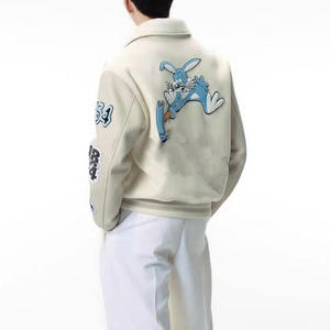 Chaqueta Varsity para Hombre con Logotipo Bordado en la Parte Delantera, Diseño de Letras, Resistente al Viento, Cierre de Botones, Cuello Alto de Lana y Viscosa, Ropa de Invierno - Product Image 2