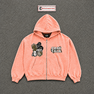 เสื้อฮู้ดโอเวอร์ไซส์แบบซิปพิมพ์ลาย Cash Talk Peach  ผ้าฟลีซลำลอง สไตล์ฤดูใบไม้ร่วง สไตล์ URBAN - Product Image 5