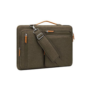 Sac pour ordinateur portable en toile minimaliste avec bandoulière, fermeture éclair et poche avant, vert olive, design souple unisexe - Product Image 1
