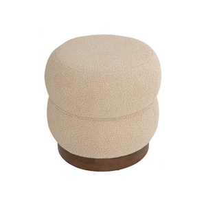 Modern Round <b>Pouf</b> Ottoman with Upholstered Fabric in Brown Beige Color for Home Living Room Apartment Hotel Use - Product Image 2