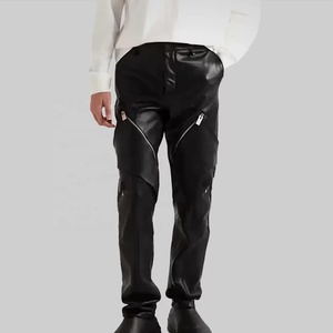 Pantalon Moto Décontracté Léger en Cuir Noir pour Homme avec Fausses Fermetures Éclair, Taille Mi-Haute, Coupe Droite, Style Hiver 2027 - Product Image 1