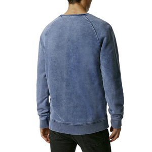 เสื้อสเวตเชิ้ตคอกลมสีน้ำเงินสำหรับผู้ชาย ผ้าฝ้าย 100% แขนยาว สไตล์ลำลอง ผ้าถักแบบวอช ทรงปกติ สีพื้น ใส่ได้ทุกฤดู - Product Image 2