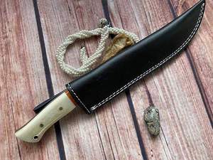 Couteau de chasse artisanal en acier Damas avec manche en cuir fin, étui en cuir, cadeau de Noël OEM pour lui et elle - Product Image 4