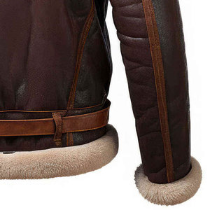 Veste de moto en cuir d'agneau pour homme avec doublure en fourrure, chaude et épaisse pour l'hiver, style motard, coupe classique, fermeture à ceinture - Product Image 2