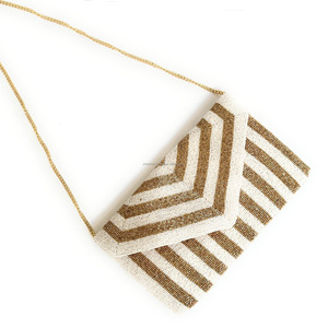 Bolso de noche hecho a mano con cuentas de oro blanco Chevron al por mayor, bolso de mano duradero para boda, bolso de mano nupcial para fiestas de novias - Product Image 2