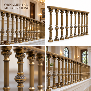 Rampe d'escalier en métal bronze décoratif avec balustres cannelés pour villas, hôtels et grands intérieurs élégants - Product Image 5