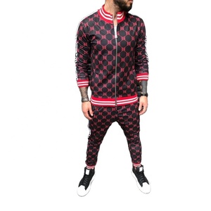 Ensemble de survêtement sublimation en tissu imprimé pour hommes, tenue urbain avec ourlet et manchette à fermeture éclair, nouvelle mode, 2 pièces - Product Image 1