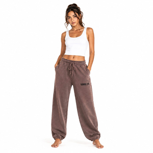 Pantalon de jogging délavé pour femme en coton, décontracté, avec cordon de serrage, poches latérales, logo personnalisé - Product Image 4