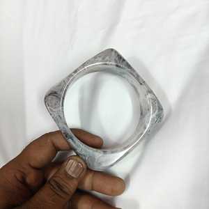 Geometric Acrylic Cuff Bracelet Unisex Resin Bangles Classic Style White Black Marbled Pattern - Product Image 3