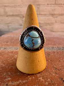 Handcrafted Teardrop Golden Hills <b>Turquoise</b> <b>Ring</b> Sterling Silver Size 8.5 Boho Southwestern Statement Jewelry Gift for Her - Product Image 1