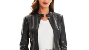 <b>Women</b> Real Leather <b>Bomber</b> <b>Jacket</b> Soft Lambskin Coat Ribbed Cuffs Zip Front Casual Winter Outerwear Fashion <b>Jacket</b> Wholesale - Product Image 4