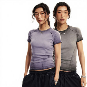 Camisetas de Mujer de Longitud Regular, Estampadas, de Color Sólido, con Peso de Tela Medio, Transpirables, 100% Algodón - Product Image 2