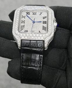 Gorgeous <b>Black</b> Roman Number Moissanite Diamond <b>Watch</b> with Leather Band Elegant Looking Hand <b>Watch</b> for Export Sale - Product Image 5