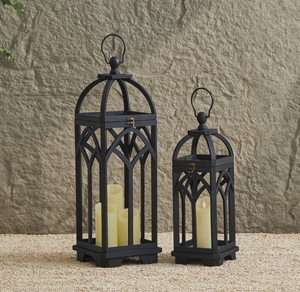 Black Wood <b>Candle</b> Lanterns <b>Gothic</b> Arch Pillar Holder Farmhouse Decorative Tabletop Lanterns for Home Decor Lighting - Product Image 3