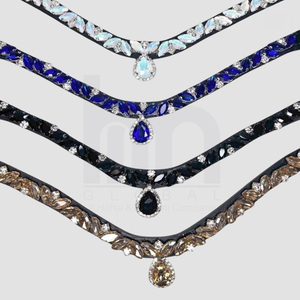 Élégante bride de cheval en cuir sur mesure avec mèche frontale en cristal doré champagne en forme de goutte à clipser, accessoires équestres scintillants pour chevaux - Product Image 4