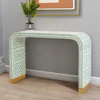 Table console ronde antique de style moderne avec incrustation d'os, meubles en bois à panneau faits à la main pour la maison, le salon, la chambre à coucher ou l'hôtel