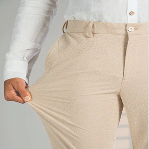 Pantalon chino beige coupe droite pour homme avec poches latérales, en coton mi-lourd, décontracté, à braguette boutonnée, collection printemps - Product Image 5