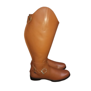 Bottes d'équitation élégantes pour femmes en cuir véritable, à talon haut, avec fermeture à boucle, couleur unie, style équestre, avec fermeture éclair YKK et semelle TPR - Product Image 1