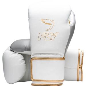 Guantes de Boxeo Profesionales de Cuero Vacuno Blanco, Correa de Muñeca Ajustable, Cierre de Gancho y Bucle Personalizable, Ligeros y Transpirables - Product Image 1