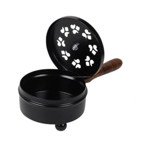Classic Iron Incense Burner with Wooden Handle Metal Bakhoor Burner for Home Meditation Temple and Yoga <b>Decor</b> - Product Image 2