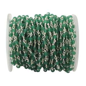 Perles rondes en onyx vert de 3-4 mm, taille personnalisée, faites à la main, avec connecteur en argent sterling 925 plaqué, chaîne enroulée pour la fabrication de bijoux - Product Image 3