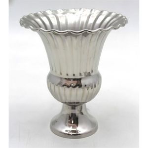 Vase en verre mercure doré champagne antique, cannelé, en forme de trompette, sur piédestal, élégant centre de table pour la décoration de la maison et de mariage - Product Image 3