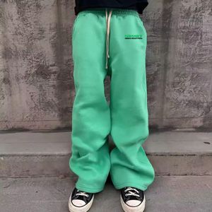 Custom High Quality Embroidery Logo Flared <b>Stacked</b> Pants Streetwear Cotton Rhinestones Loose Men's Pants Style For Street Pant - Product Image 4