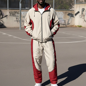 Men's 100% Nylon Color Block Hooded Sweatpants Tracksuit Lightweight Casual Sportswear <b>Set</b> - Product Image 3