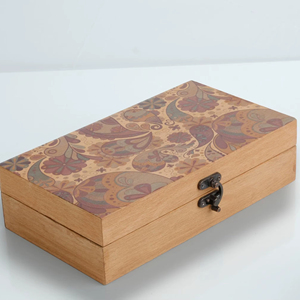 Boîte en bois imprimée à couvercle articulé, boîte à bijoux classique, boîte de rangement pour souvenirs, boîtes de rangement décoratives - Product Image 1