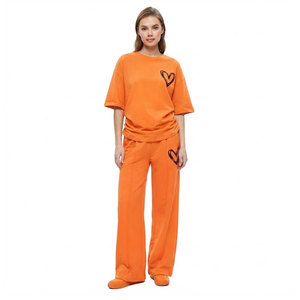 Women's Heart Print Two Piece Outfit Casual Oversized T Shirt and Wide Leg Pants Comfortable Lounge <b>Set</b> - Product Image 1