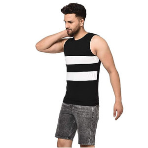 2026 <b>Mens</b> Black <b>White</b> Stripe Tank Top Color Block Gym Workout <b>Vest</b> Summer Training Sports Shirt - Product Image 3