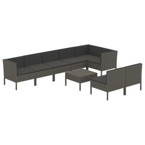 Ensemble de salon patio 9 pièces en poly rotin avec coussins gris Ensembles de jardin - Product Image 2