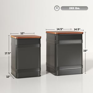 Set di 2 Pouf Industriali Impilabili con Coperchio Rimovibile, Struttura in Metallo Nero, Pouf con Vano Contenitore per Soggiorno - Product Image 3