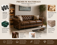 Luxuriöses Echtleder Chesterfield Dreisitzer-Sofa Modernes Knopfgeheftetes Sofa mit Nagelkopfbesatz Schlafsofa für Zuhause Hotel Park Villa Schule