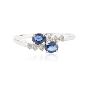 Bague Bypass Constellation en Or Blanc 14 carats avec Saphir Rose et Diamants - Product Image 2