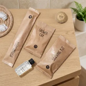 Eco Friendly Biodegradable Disposable Hotel Amenities <b>Set</b> with Moisturizing Mini Shower Gel Shampoo Straw Toothbrush <b>Soaps</b> - Product Image 4