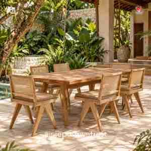 Modern Solid Teak Wood Rattan <b>Dining</b> <b>Chair</b> with Upholstered Seat for Restaurant Hotel Villa Tropical Home Furniture - Product Image 6