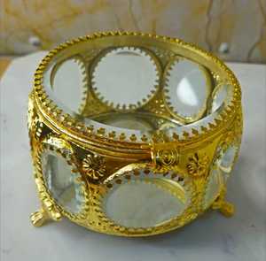 Luxury Gold Metal Brass Modern Jewelry <b>Box</b> Hinged <b>Lid</b> <b>Decorative</b> Trinket Organizer Ornate Candy Dish Wedding Diwali Housewarming - Product Image 5