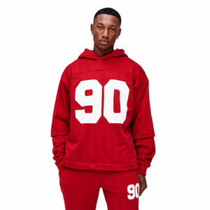 Conjunto Deportivo Rojo con Capucha para Hombre, Sudadera y Pantalones Largos de Algodón con Estampado Blanco 90, Ropa Casual Urbana de Corte Regular - Product Image 3