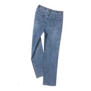 Jean droit taille haute coupe slim en denim délavé style streetwear vintage en coton léger décontracté pour l'automne - Product Image 2