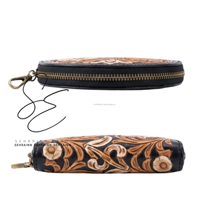 SEHRAINN New Design 2026 Handmade Tooled Leather Coin Purse Floral <b>Zip</b> Wallet Card & Cash Holder <b>Pouch</b> Western Cowgirl <b>Pouch</b> - Product Image 5
