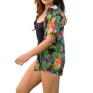 Camisa de Viaje de Gasa con Estampado Tropical Harmony para Mujer, Suave, Fresca, para Vacaciones en la Playa, con Cuello, Manga Fruncida, Estilo Atlético Informal - Product Image 2