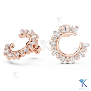 Custom Lab Grown CVD Diamond Open Hoop <b>Earrings</b> Baguette Alternating 14K <b>Solid</b> Gold Fine Women Bridal Gift Jewelry - Product Image 3