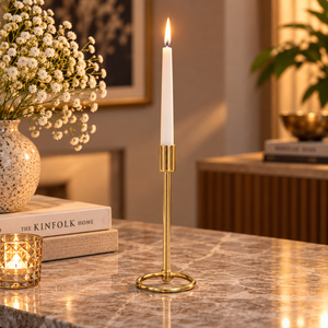 Golden <b>Taper</b> <b>Candle</b> <b>Holders</b> Set of 3 with Round Base for Dining Table Decor | Tall Metal <b>Candle</b> Stands for Wedding Home and Gift - Product Image 3