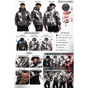 Custom Water Reactive Color Change Standard Print Patchwork Reversible Waterproof Hooded Racer <b>Jacket</b> for Unisex <b>Summer</b> - Product Image 5