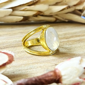Unique Design Moonstone <b>Rings</b> Boho Brass <b>Ring</b> Women 18k Gold Plated Minimalist Geometric Band <b>Dainty</b> Jewelry Wholesale/OEM/ODM - Product Image 1