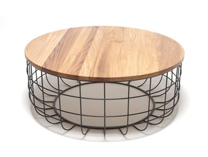 Modern Round Wood Coffee <b>Table</b> With Metal Frame Industrial Design Living Room Furniture - Product Image 4