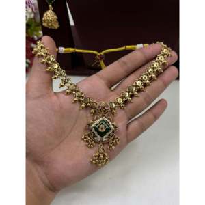 Indian Ethnic <b>Gold</b> Plated Zircon Beaded Necklace & Earring <b>Set</b> for Festivals - Product Image 2