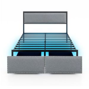 Letto con Luci LED, Cassetti e Doghe Metalliche, Disponibile nelle Misure Full/Queen/Twin, Letti Imbottiti - Product Image 1